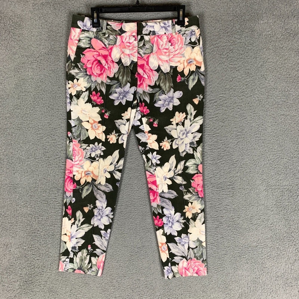 Celine Phoebe Philo Pants Women's 38 Black Floral Cotton Twill Tapered Leg Ankle